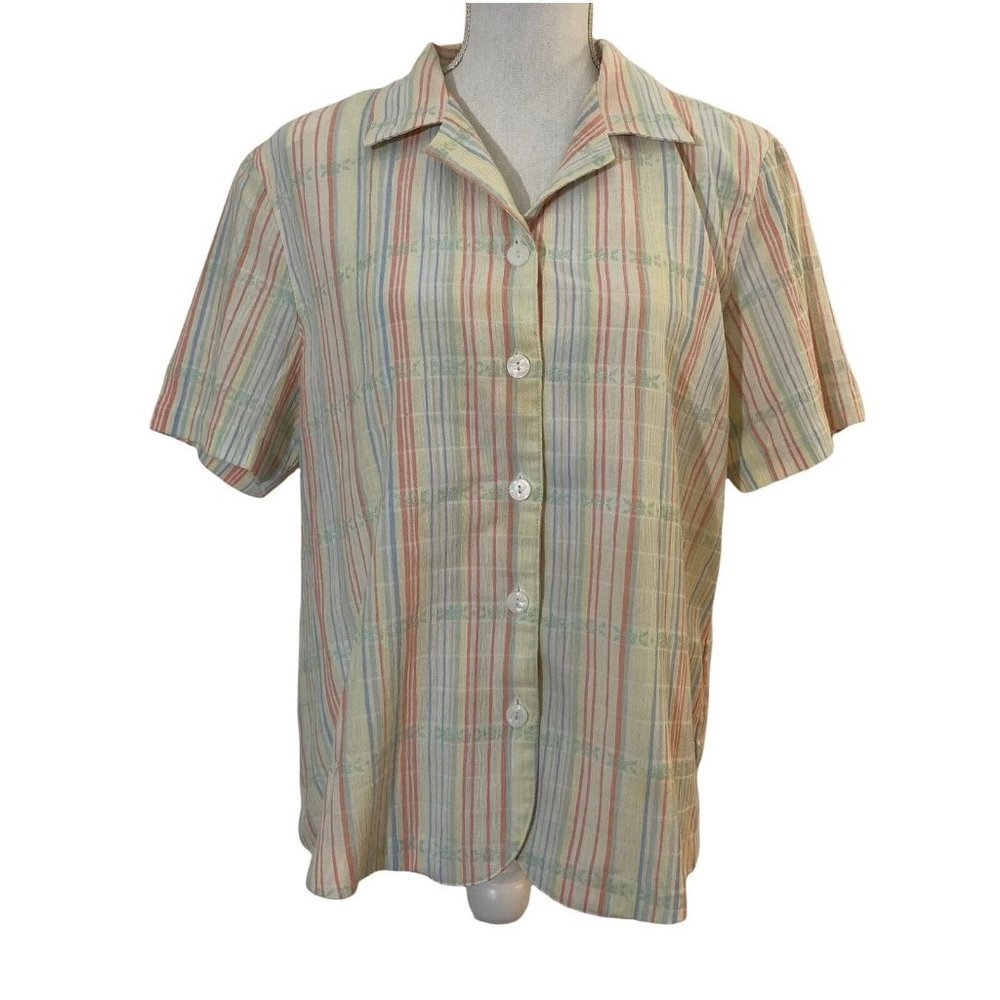 Alfred Dunner Rainbow Pastel Striped Button Up Shirt